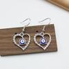 Alloy Hollow Out Heart Blue Evil Eyes Pendant Drop Earring for Women Copper Color Rhinestone Crystal Zircon Wedding Girl Gift