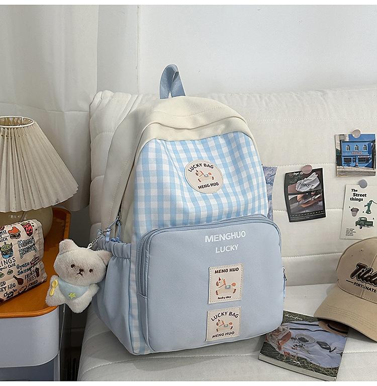 Schoolbag Japanese 1011 new high-value ins sweet plaid backpack middle school student schoolbag lightweight large-capacity backpack
