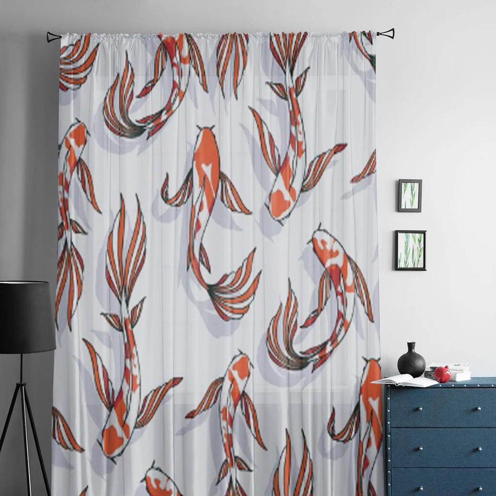 Karpfen-Koi-Tüll-Vorhang für Wohnzimmer, transparenter Volant-Vorhang für Küche, Schlafzimmer, Fenstervorhänge