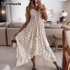 Summer New Lace Strappy Maxi Dress, Solid Color Evening Gown