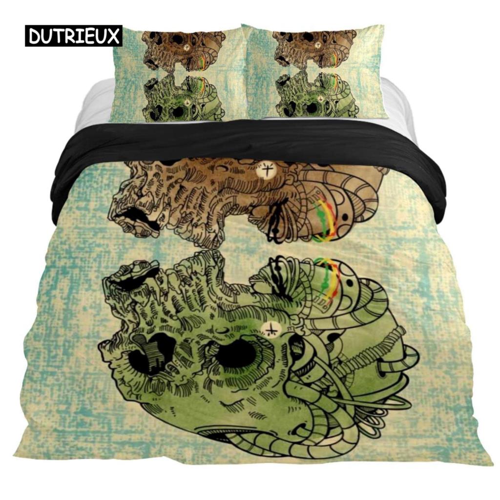 Bedding Set Colorful Skull Bedding Black Neon Skeleton Bed Cover 3 Piece Galaxy Duvet Cover Gothic Bedspread