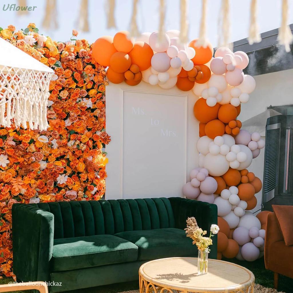 Uflower 5D Artificial Flower Wall Roll-Up Fall Theme Floral Wedding Curtain Backdrop Fabric for Garden Decoration Events