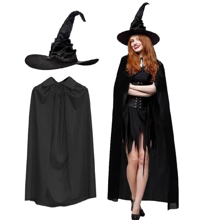 2Pcs Halloween Witch Costume Accessories Set Wizard Hat Witches Hat with Witch Cloak Cape Set for Womens Girls