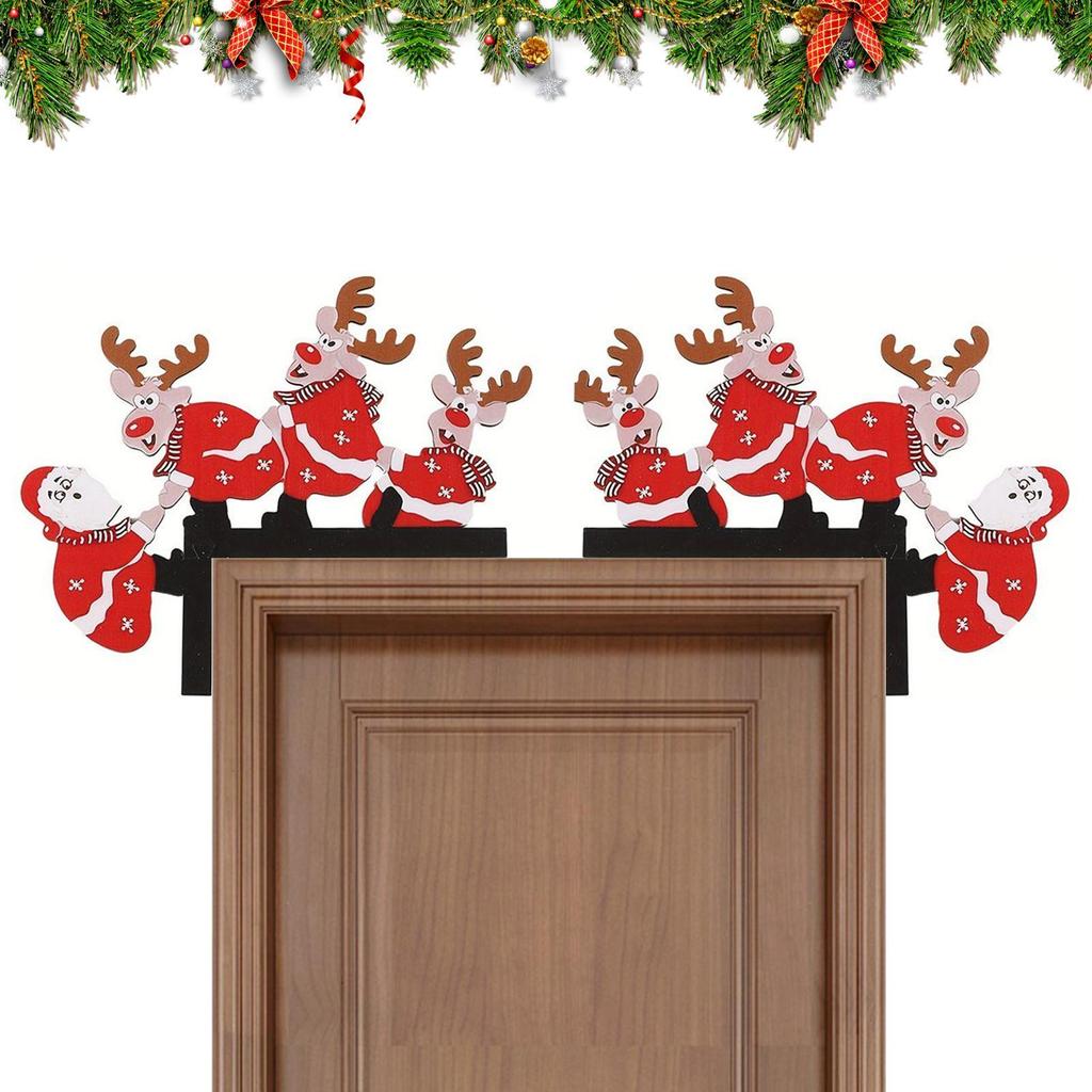 2pcs Christmas Door Corner Decorations Wooden Christmas Deer Door Frame Hangings Creative Door Corner Table Ornaments