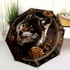 Gear Wolf  pattern, automatic folding umbrella, portable and foldable design, 8 ribs, a Christmas or birthday gift.
