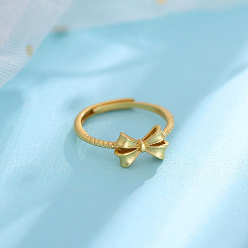 PANJBJ   CopperBowknot Ring for Women Love Heart Minimalism Sweet Romantic Adjustable Jewelry Gift Dropshipping