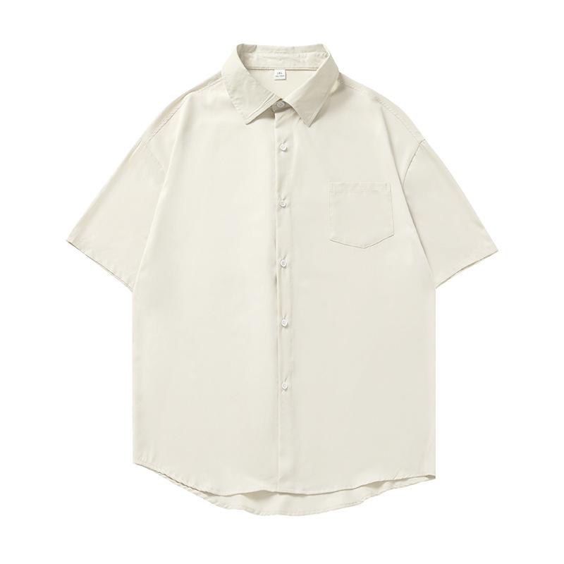 

Мужская летняя гладкая драпированная рубашка с коротким рукавом, свободная повседневная однотонная футболка XXL бежевый