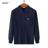 Men's Thick Cotton Long-Sleeve Dad T-Shirt for Spring/Autumn - Loose Fit, Solid Color, Lapel, Real Pocket, Casual Wear for Middle-Aged Men.