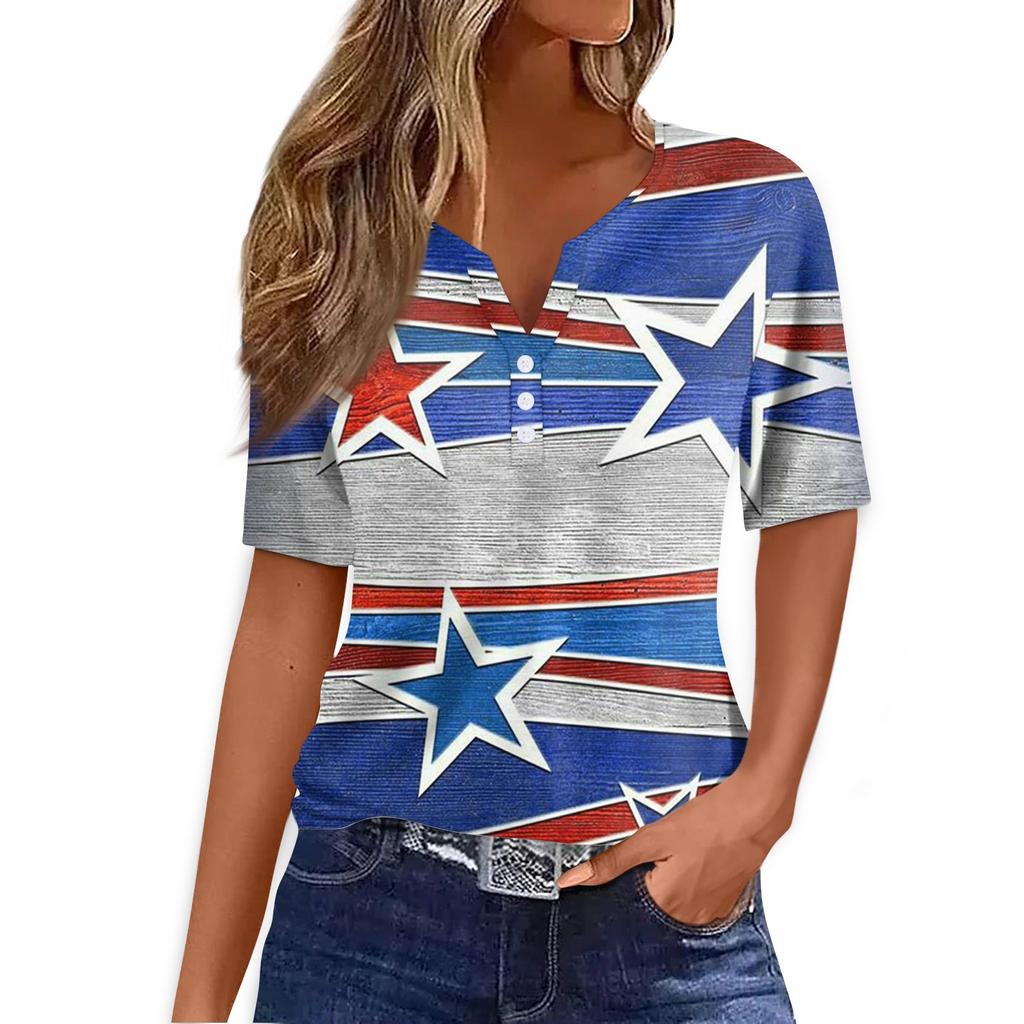 Dámské tričko Tričko Potisk knoflíku Krátký rukáv Denní víkend Móda Basic Top s výstřihem do V