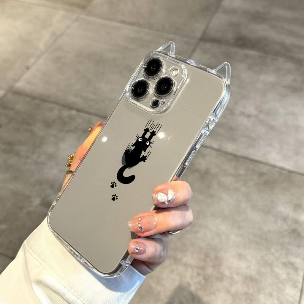 Creative scratching cat Apple 17Promax mobile phone case for IP16Pro cat ears Air transparent 15 women 14 soft