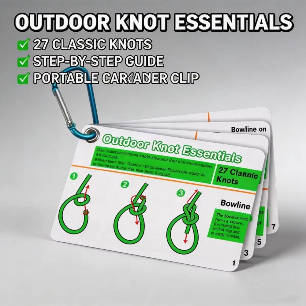 Mini Carabiner Rock Climbing Knot Cards Waterproof Cards Knot Guide Cards Backpacking