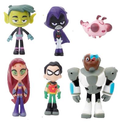6pcs Teen Titans Go Figure Robin Raven Beast Boy Starfire Figurine Model Toy Kid