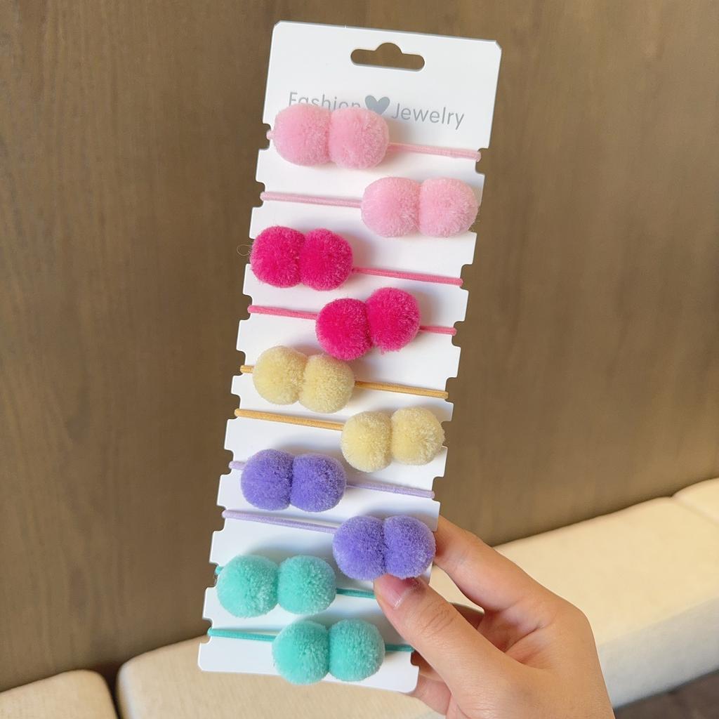 10Pcs/lot Girls Double Plush Ball Hair Ropes Set For Kids Solid Color Scrunchies Elastic Hair Bands Hair Accessories