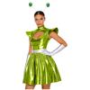 Womens Alien Astronaut Cosplay Dress with Gloves and Hair Loop Set Cutout Neck Metallic Shiny Dress for Halloween Spaced Themed Party