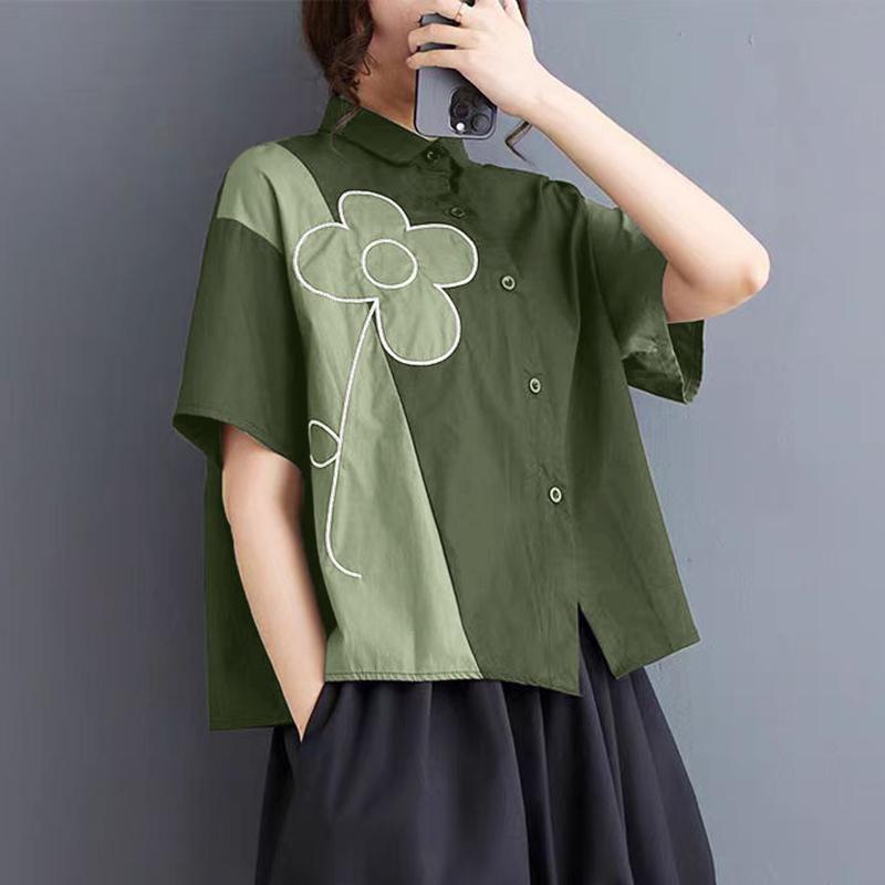 ZANZEA Women Fashion Shirt Collar Floral Print Short Sleeve Shirts