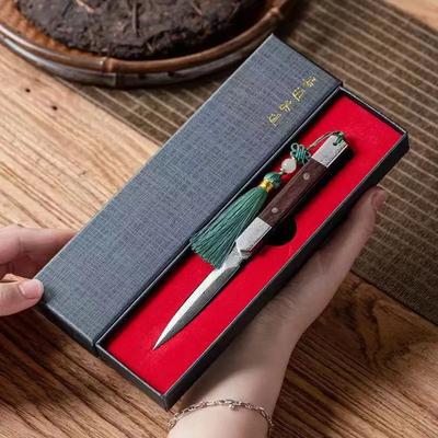Zen Handmade Tea Needle Tea Knife Black Sandalwood Damascus Pattern Steel Pu'er Tea Knife Tea Set Accessories