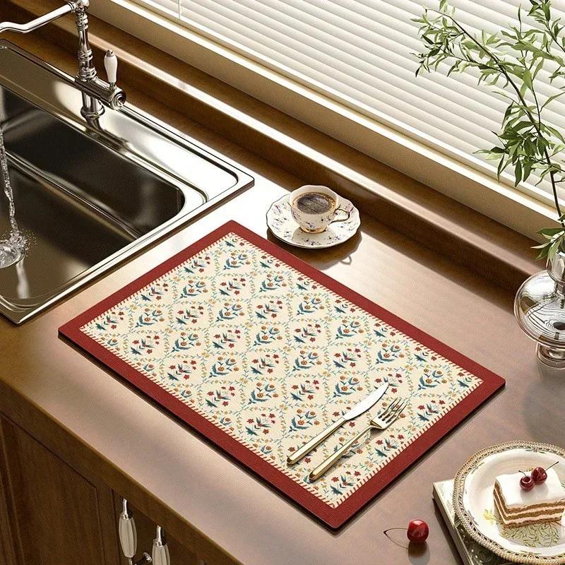 Quick Drying Dish Mat Printed Kitchen Tableware Coffee Draining Pad Dinnerware Cup Bottle Placemat Super Absorbent CoffeeMats