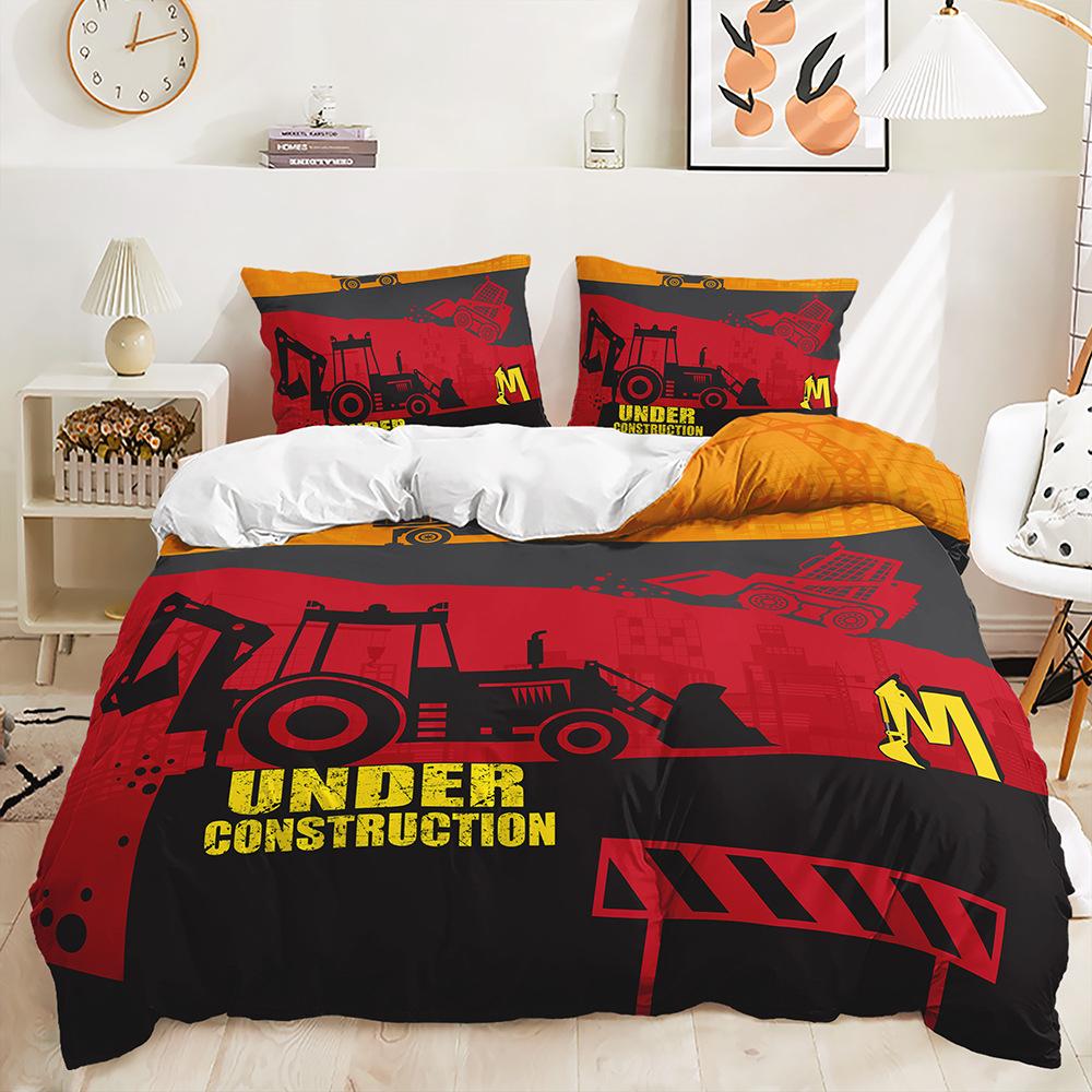 Three-Piece Construction Vehicle Excavator Quilt Cover Bedding Two-Piece Digital Printing