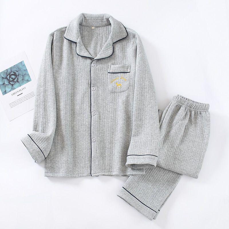 G5Z Men's Korean Style Quilted Pajamas - Thick Air Cotton, Loose Fit, Plus Size, For Autumn/Winter/Spring Homewear