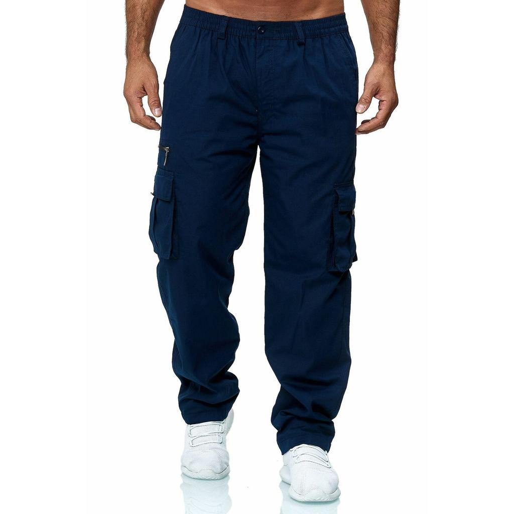 Men's Casual Multi Pocket Loose Straight Overalls Outdoor Fitness Pants