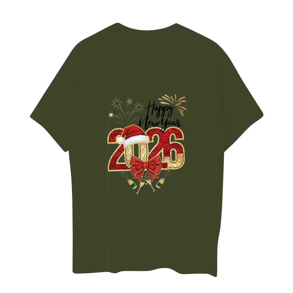 Women's Fashion 2026 New Year Printed Round Neck Short Sleeve Top