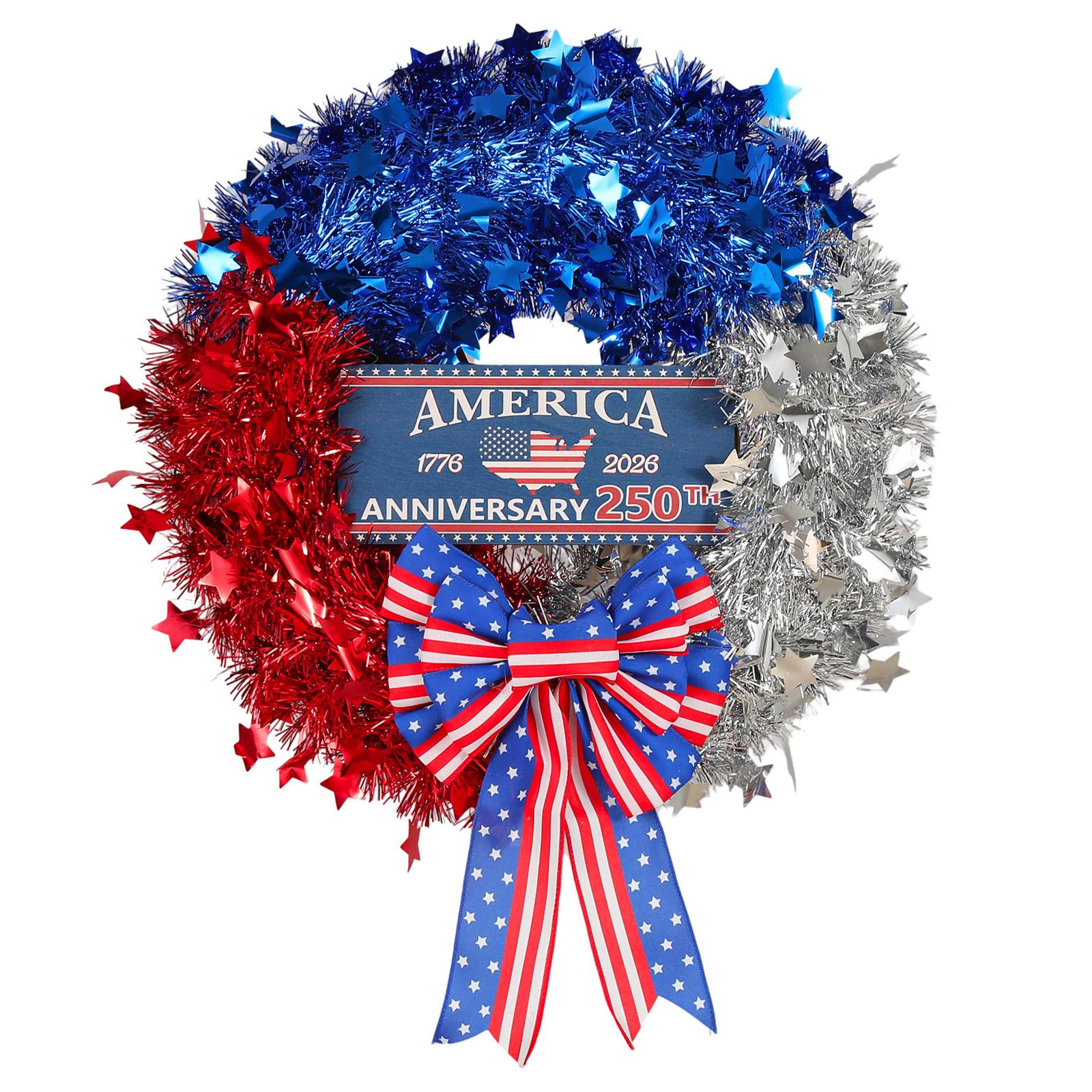 0 Anniversary 4th Wreath Patriotic Decorations Wreath For Front Door 0 Years Door Sign Hanger Memorial Independence Day Porch Home Wall Decor One Size