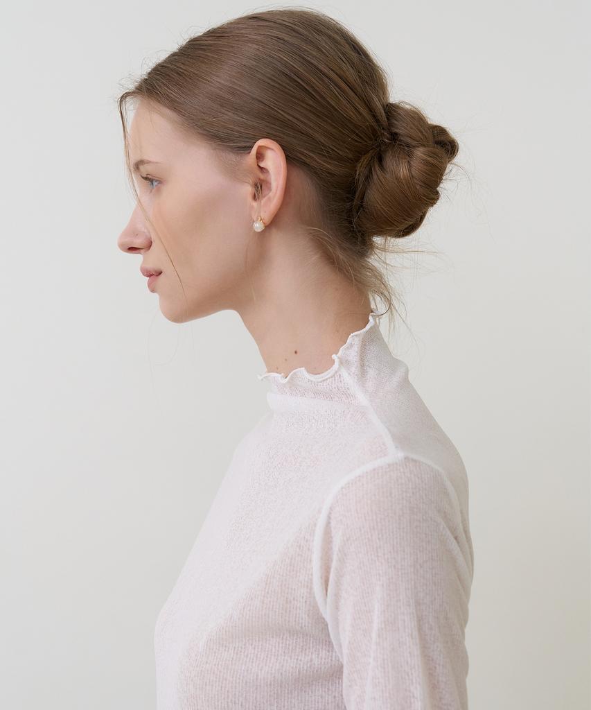 BIBYSEOB Mock Neck See-Through Turtleneck Ivory [T61]