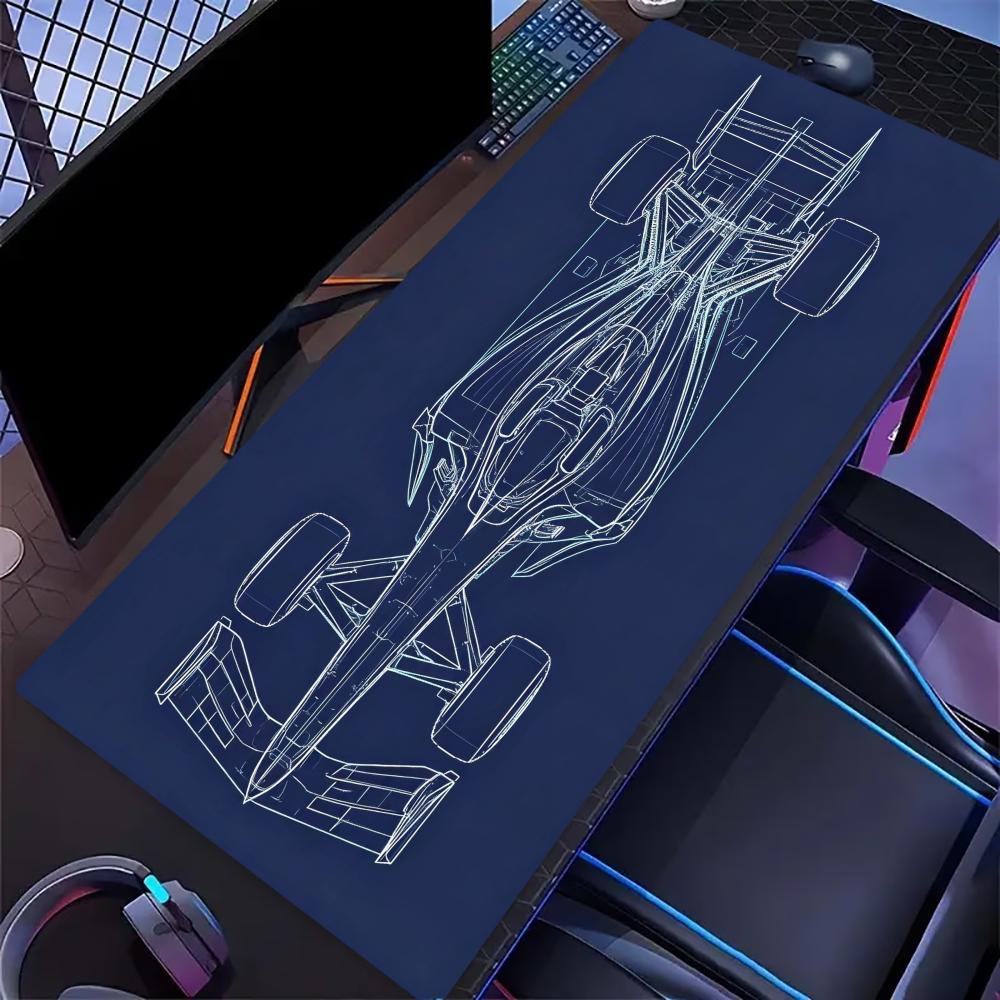 Formula Racing Car Blueprint Extended Gaming Mouse Pad Non Slip Desk Surface Motorsport Race Car Line Art Sketch For Gaming