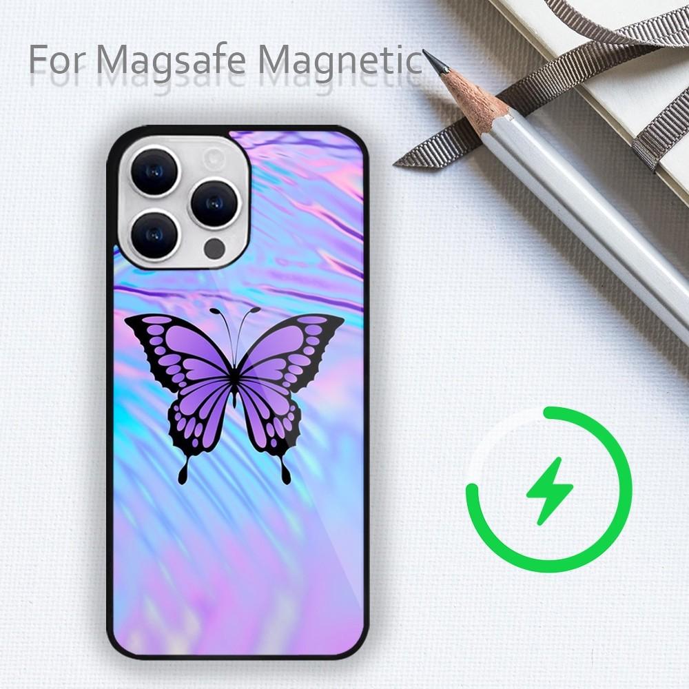 Fashion Retro Butterfly Phone Case For iPhone 15 14 13 12 11 Plus Pro Max Magsafe Magnetic Wireless Charging