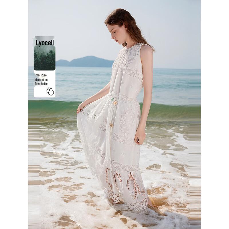 

ЭЛЬ Белое Бохо Вышитое Полиэстеровое Макси Платье S