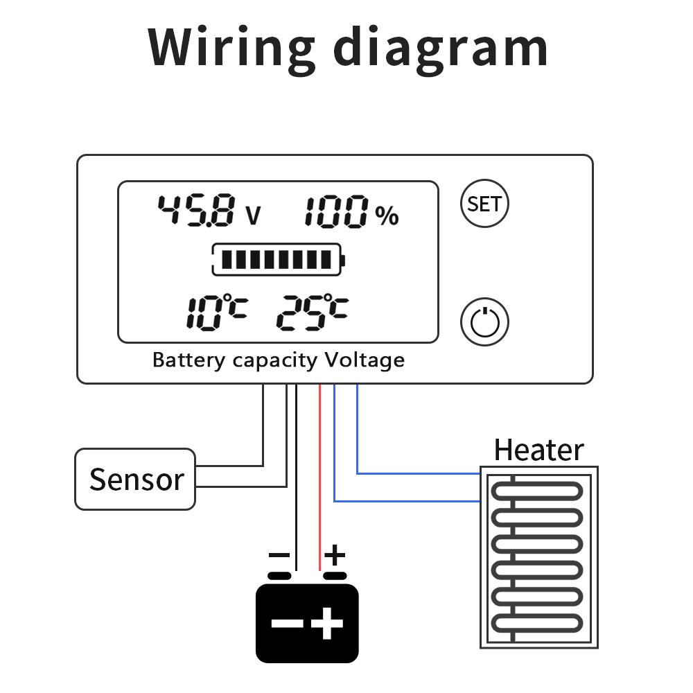 Lead-acid Lithium LiFe PO4 Voltage Tester Battery Meter DC10-100V Battery Capacity Indicator with Temperature Control Sensor