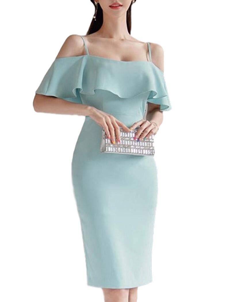 

[ISLAYCAOLILA] Вечернее платье – Облегающее миди цельное с оборкой, на бретелях, с открытыми плечами, длиной до колена, с разрезом, CE7 Nuria (Размер S)