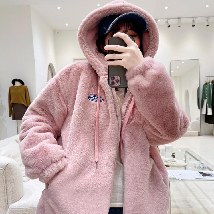 Imitation Fur Jacket Autumn and Winter Light New Imitation Rex Rabbit Fur Top Fluffy Short Cotton Jacket Hooded