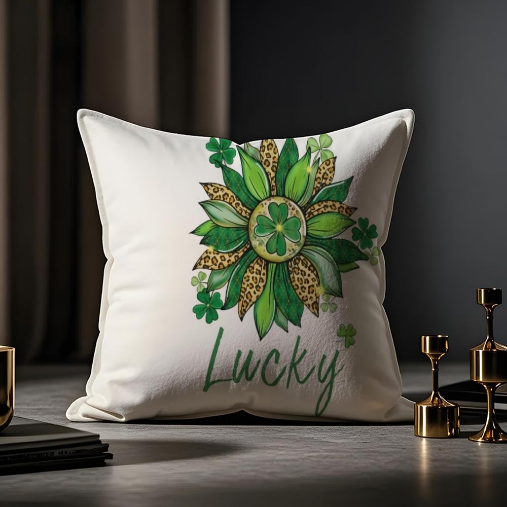 Irish Print Cushion Cover Anti-dustmite Pillowcase Invisible Zipper Silky Short Plush Sofa Cushion Cover