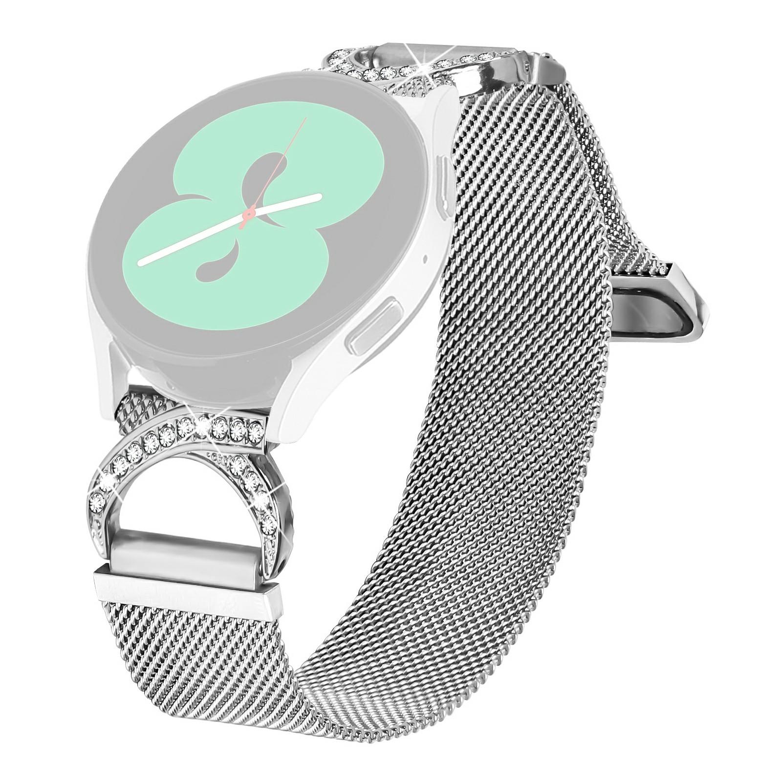 

For Garmin Instinct 2S Watch Band Milanese Silver Metal Strap Rhinestone Decor As shown A