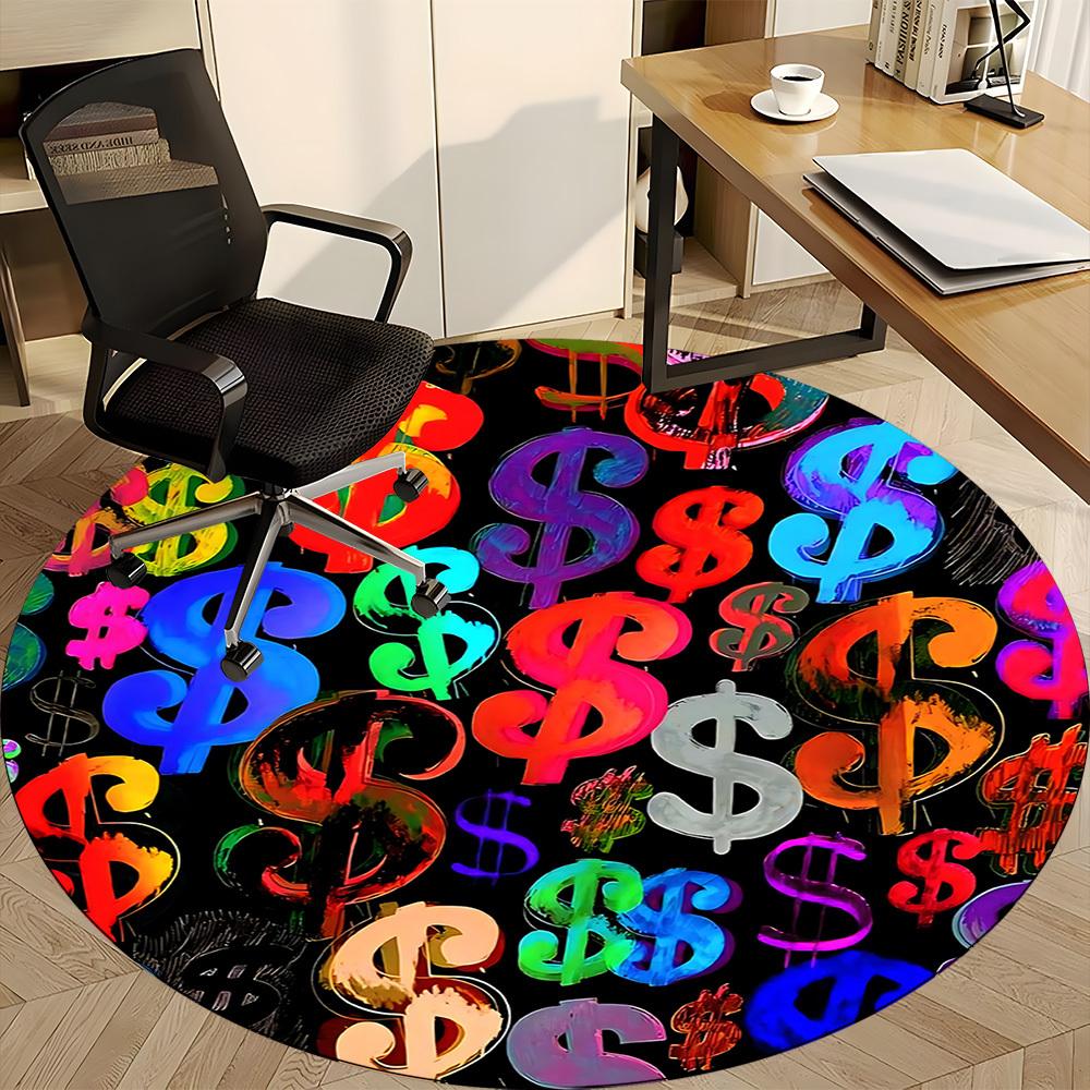 1pc Money Symbol Carpet, Round Non Slip Durable Large Size Office Carpet, Suitable for Office