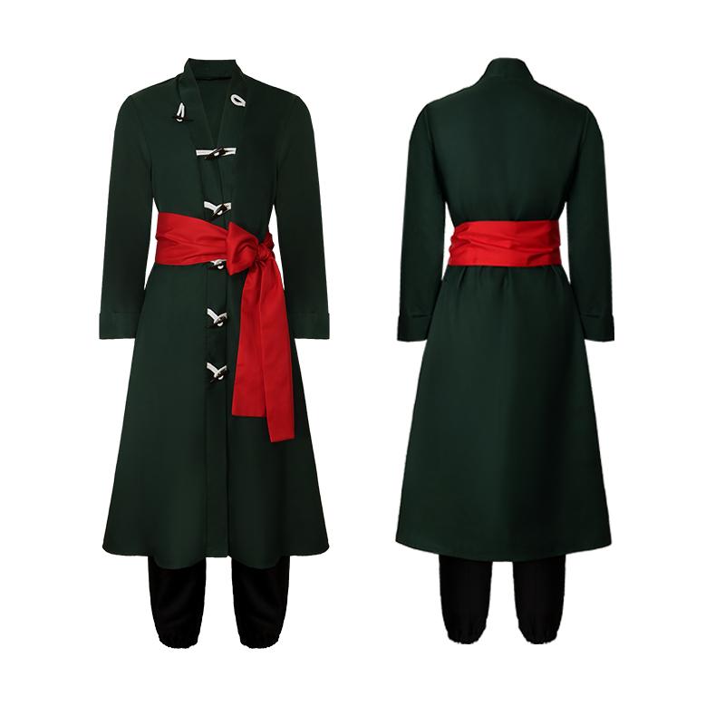 Roronoa Zoro Cosplay Anime Costume Uniform Green Coat Belt Pants Head Scarf Zoro Wig Uniforms Halloween Men Convention Clothes