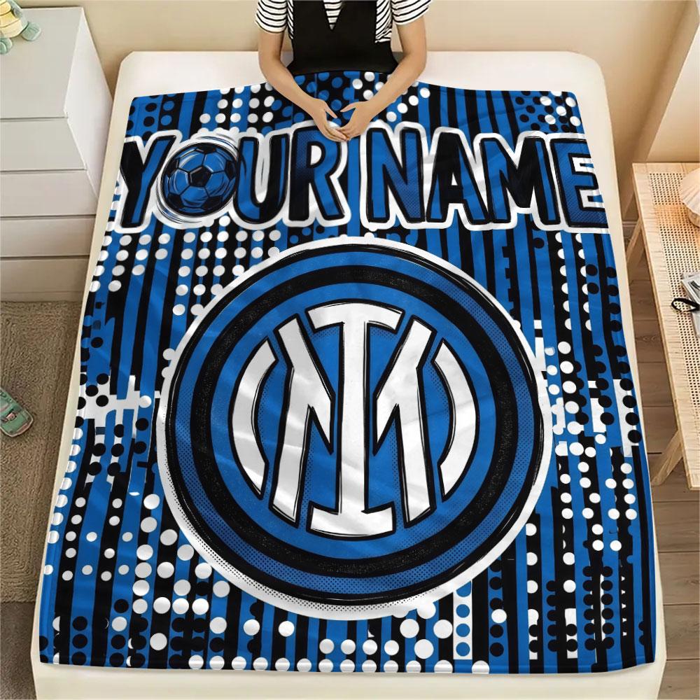 Custom Name,FC Internazionale Milano Printed Flannel Blanket, soft throw for bedroom sofa, washable, Christmas present, great gift.
