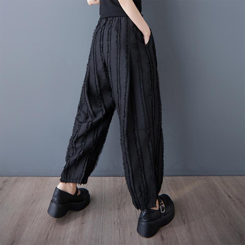 Plus Size Black Vintage Stripe Patchwork High Waist Casual Loose Summer Harem Pants Women Trousers