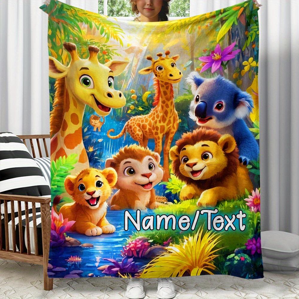 Coperta Personalizzata Animali della Giungla Leone Giraffa Koala Pile Coperta Regalo per Bambini Morbida Calda Tutte le Stagioni Decorazione Cameretta