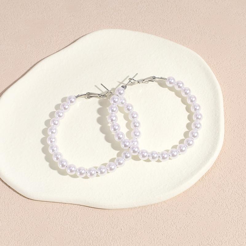 Meier Silver needle wrapped pearl earrings, earrings, exaggerated geometric metal earrings that make your face slimmer