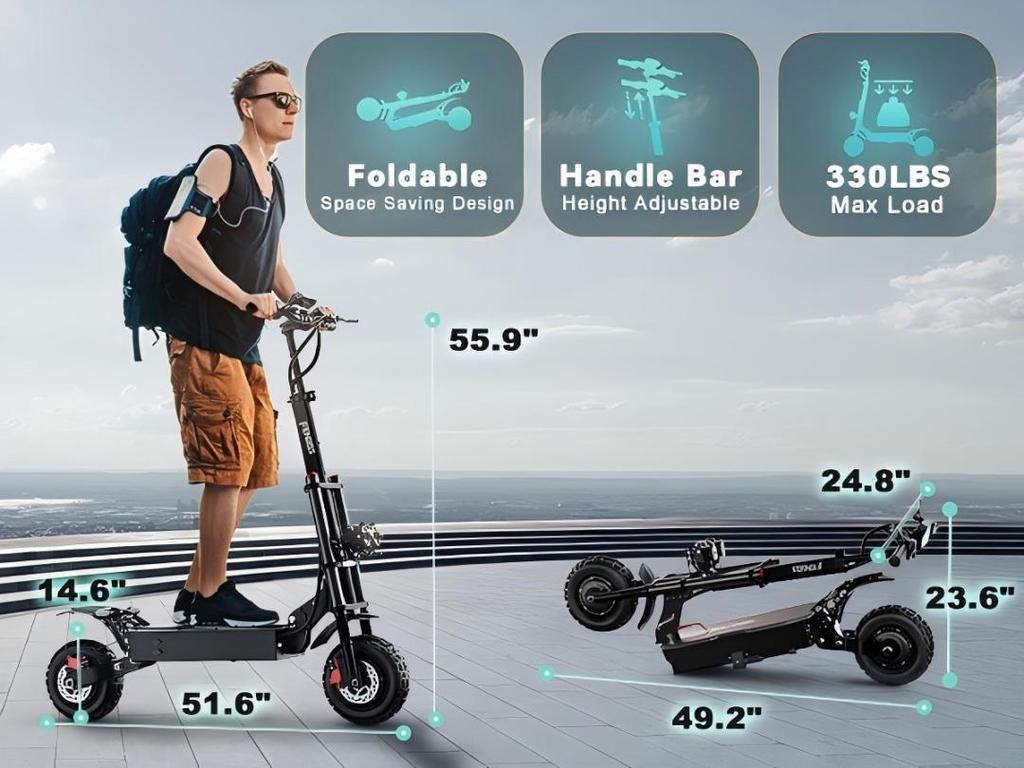 FENGQS GT8 PRO Electric Scooter 11 inch Off-Road Tire 2800W*2 Motor 60V35Ah Battery 85km/h Max Speed 100km Max Range Adult Foldable E-Scooter