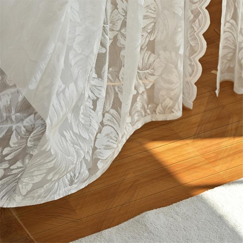 Leaf Embroidered White Sheer Curtains Rod Voile Drapes for Bedroom and Living Room for Privacy Protections Decors