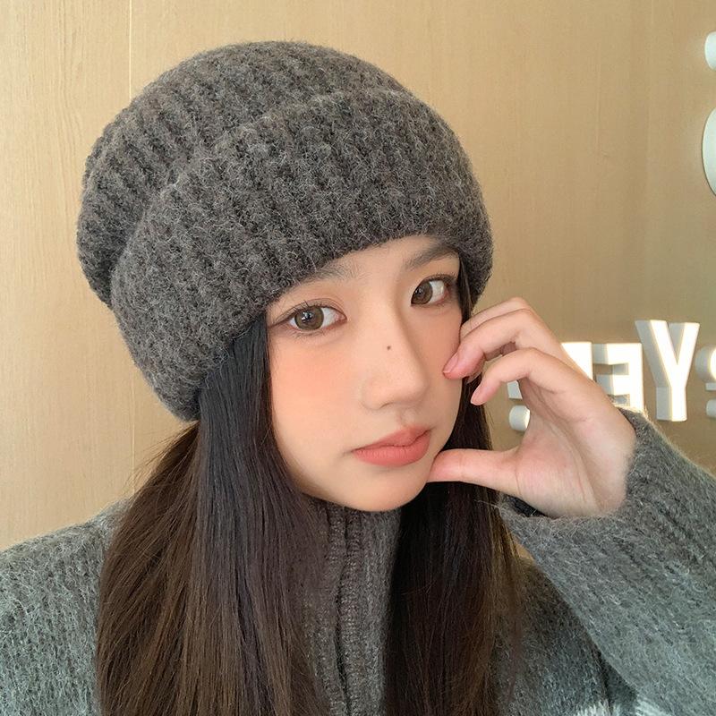 Autumn and Winter Retro Thickened Loose Knitted Wool Hat American Big Head Circumference Pile Hat British Style Windproof Warm Cold Hat