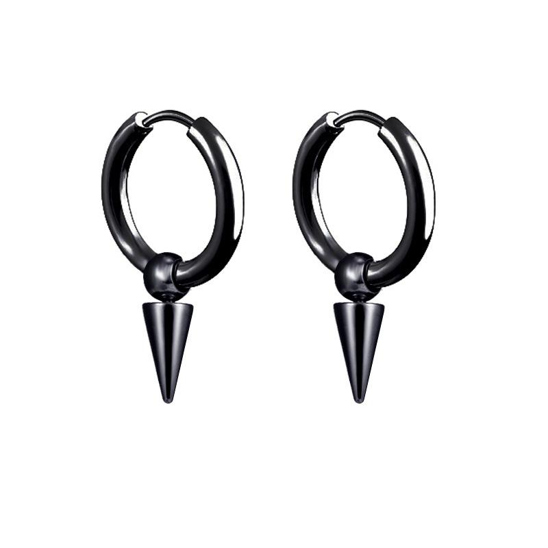 Unisex Stainless Steel Punk Stud Earrings for Men Women Black Geometry Star Cross Spike Skull Pendants Ear Jewelry Accessories