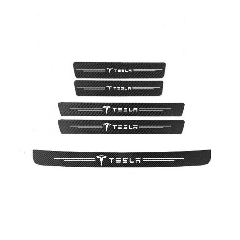 For Tesla Model 3 Y X S P100D P85D 200 logo Car Door Sill Stickers Carbon Fiber Door Sill Film Car Sticker Car Accessories
