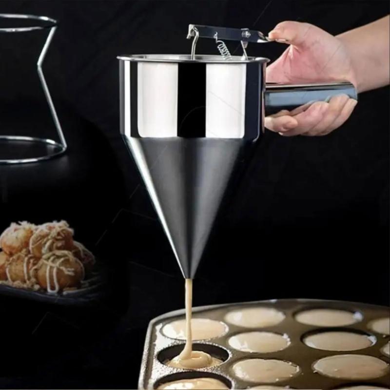1200L Rostfreier Stahl Kegel Teigtrichter für Takoyaki Teigspender mit Abnehmbarem Ständer und Ergonomischem Griff