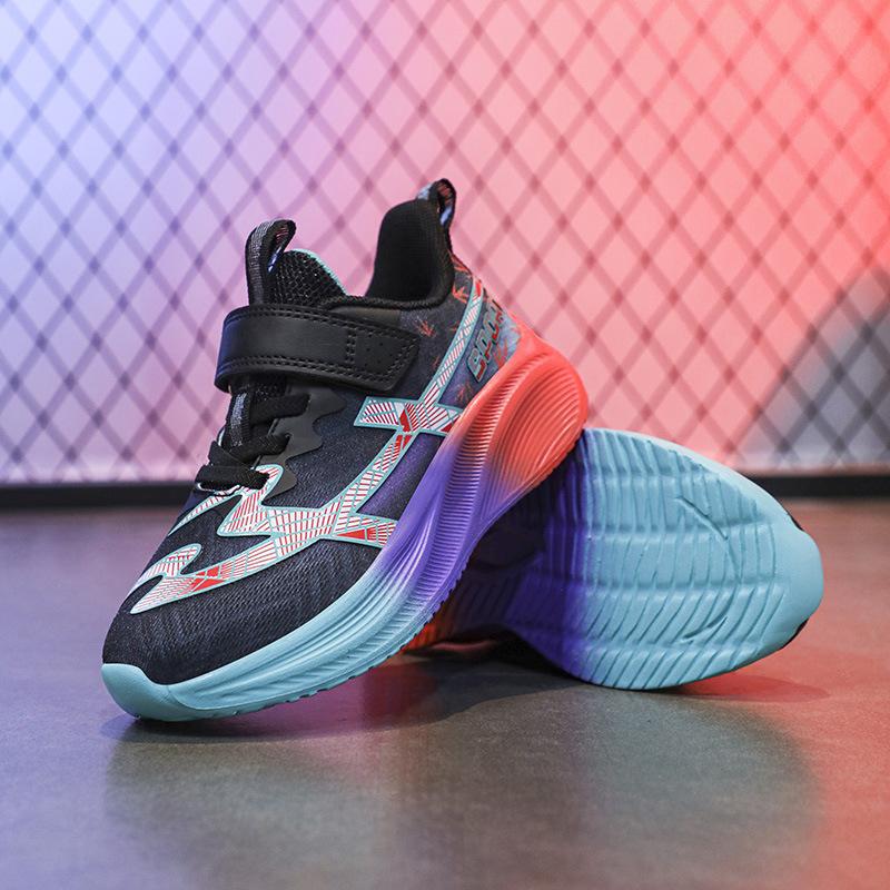 Children's and Primary School Students' Sports Shoes Breathable Mesh Autumn New Boys and Girls Cushioning Light Velcro Running Shoes