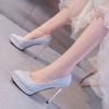 High-end and Thin European and American Champagne Wedding Shoes Pointed Tip Thin Heel Waterproof Table Shallow Mouth Super High Heel Single Shoes