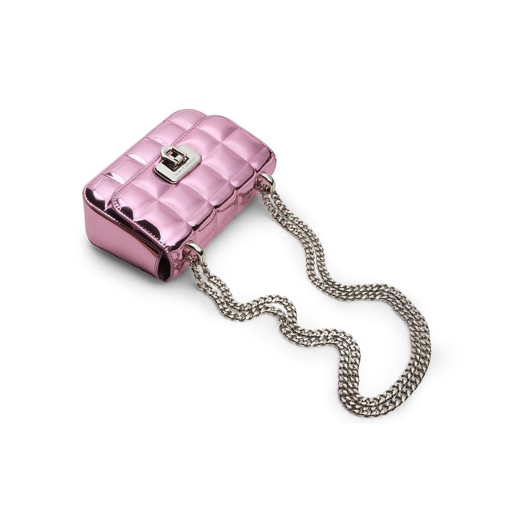 Charles & Keith Evening Party Mirror Checkered Chain Crossbody Bag Small Women bags Black Pink Silver CK2-80681154